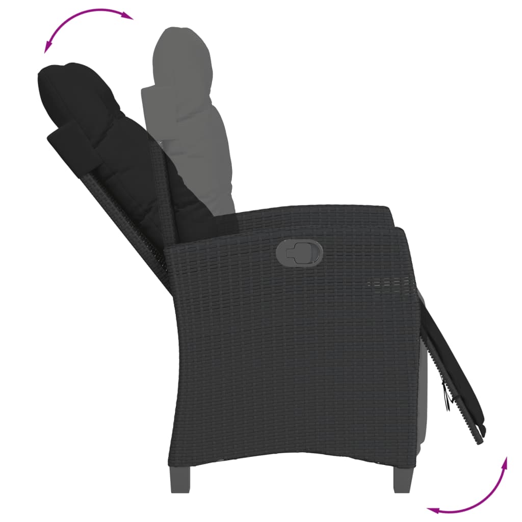 Ensemble de bistro 3 pcs avec coussins noir résine tressée - XIOS