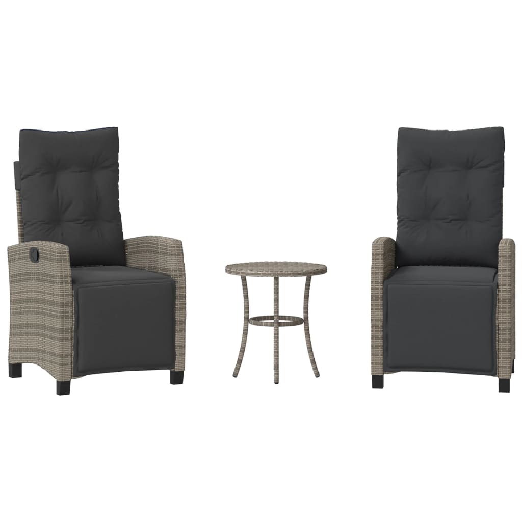 Ensemble de bistro 3 pcs avec coussins gris résine tressée - XIOS