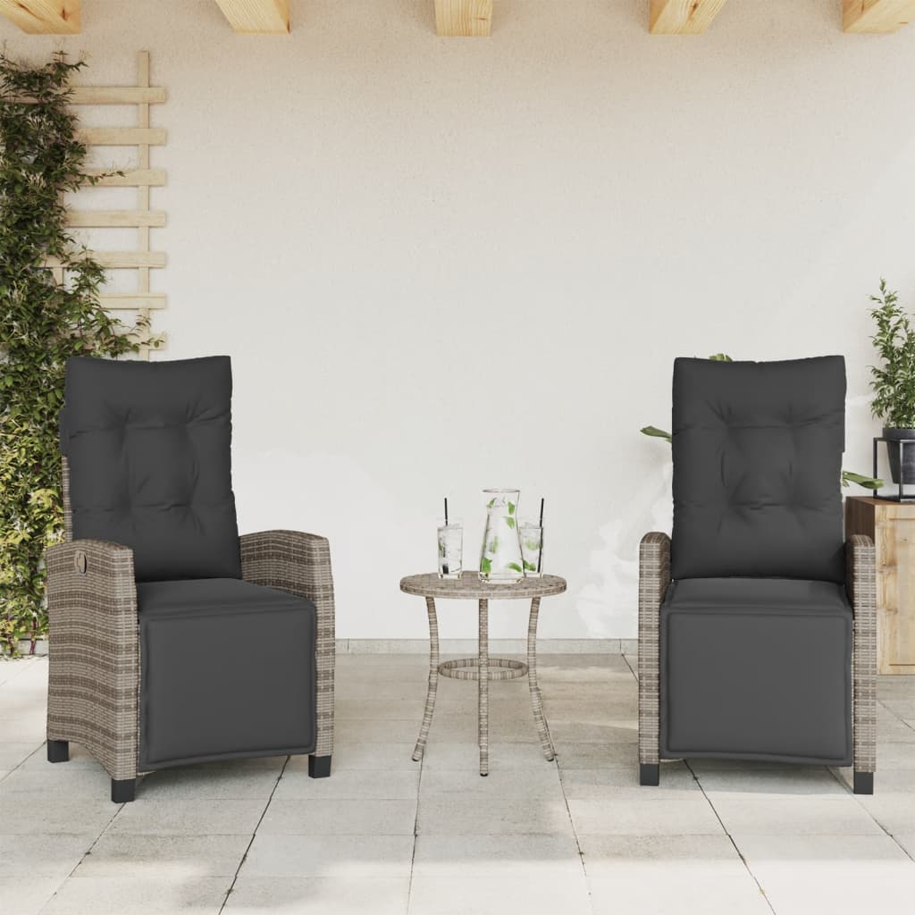 Ensemble de bistro 3 pcs avec coussins gris résine tressée - XIOS