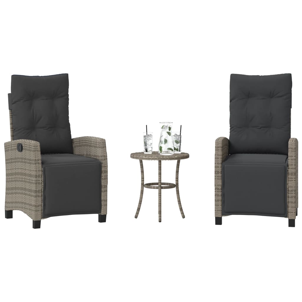 Ensemble de bistro 3 pcs avec coussins gris résine tressée - XIOS