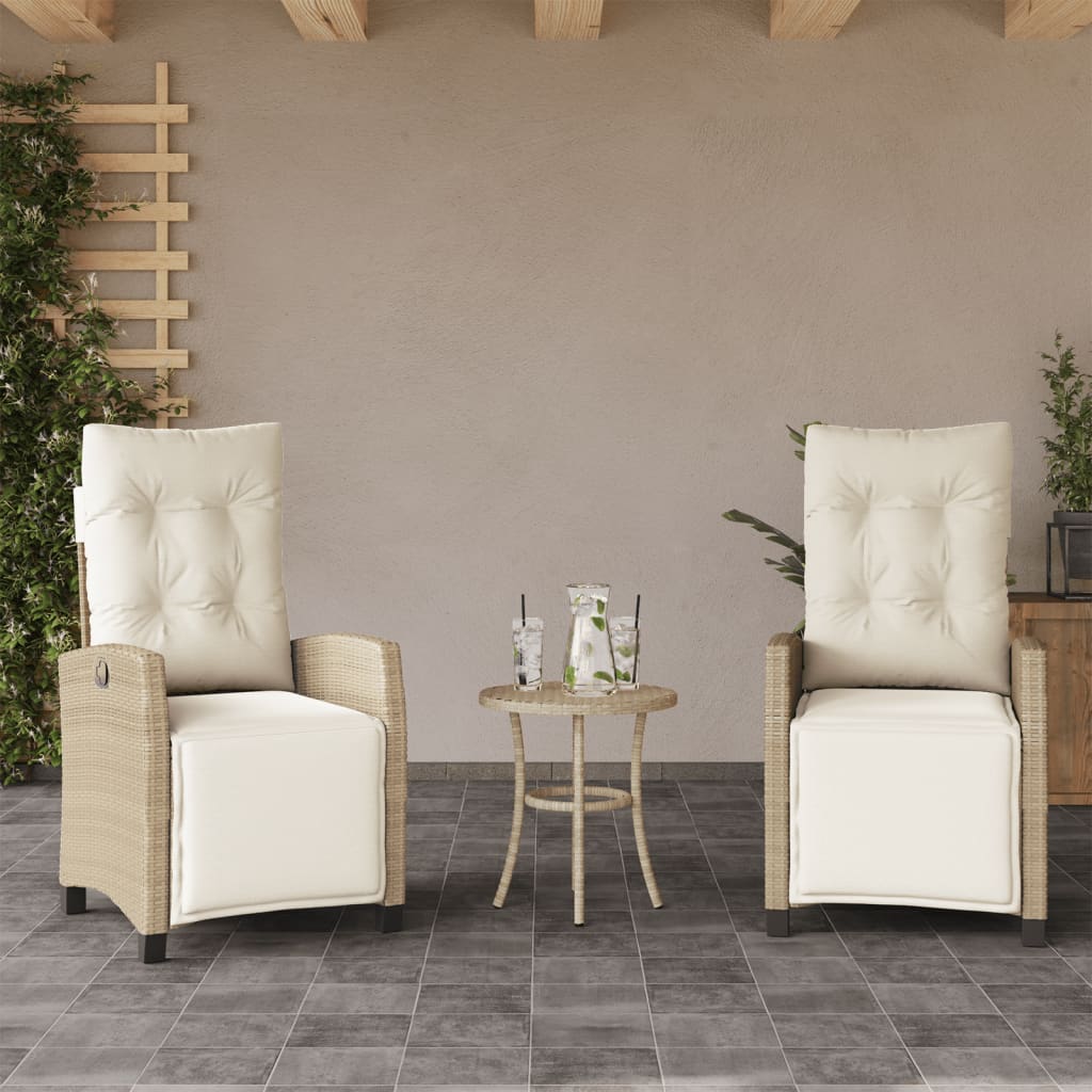 Ensemble de bistro 3 pcs avec coussins beige résine tressée - XIOS