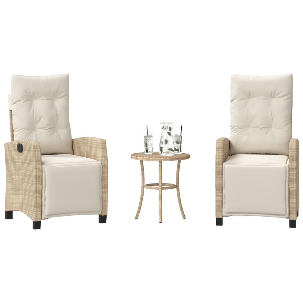 Ensemble de bistro 3 pcs avec coussins beige résine tressée - XIOS