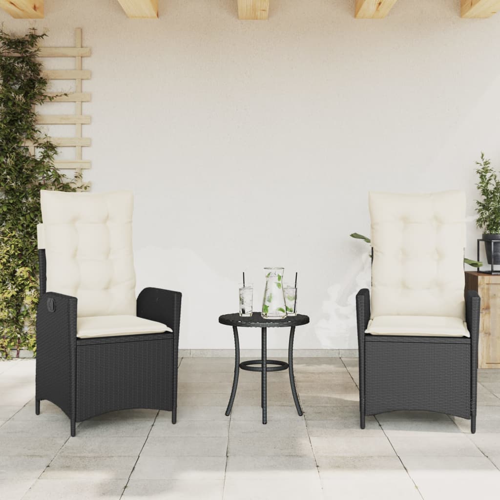 Ensemble de bistro 3 pcs avec coussins noir résine tressée - XIOS