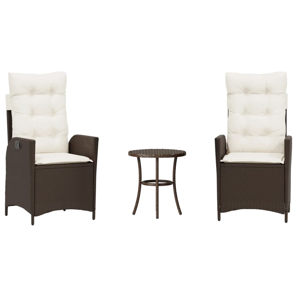 Ensemble de bistro 3 pcs avec coussins marron résine tressée - XIOS