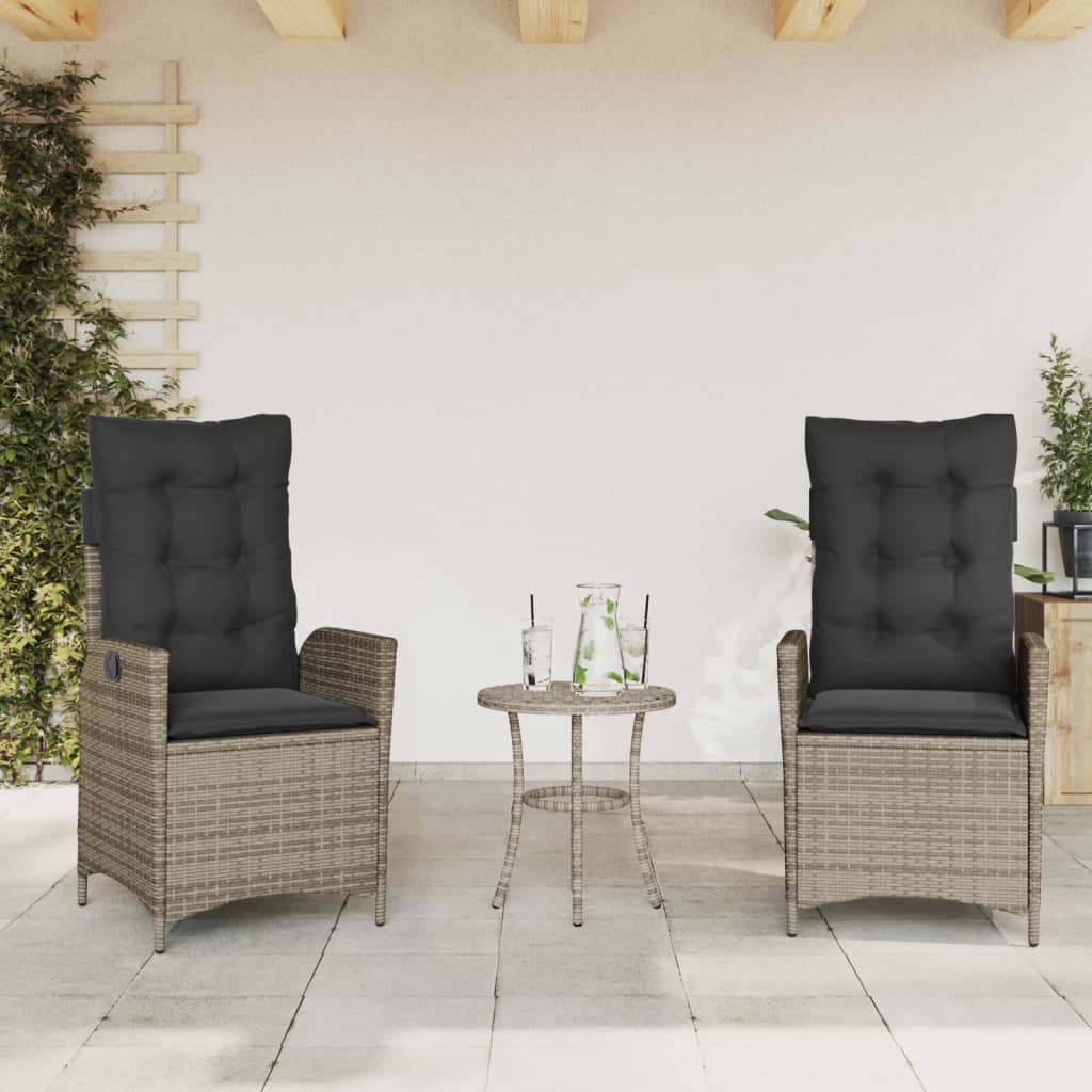 Ensemble de bistro 3 pcs avec coussins gris résine tressée - XIOS