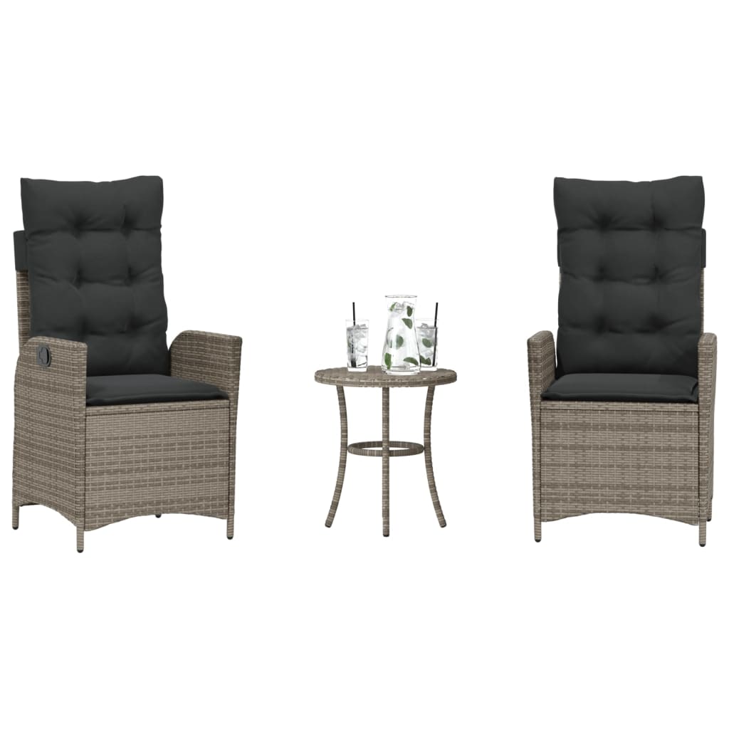 Ensemble de bistro 3 pcs avec coussins gris résine tressée - XIOS