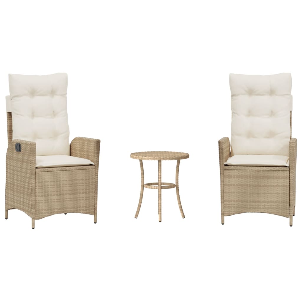Ensemble de bistro 3 pcs avec coussins beige résine tressée - XIOS