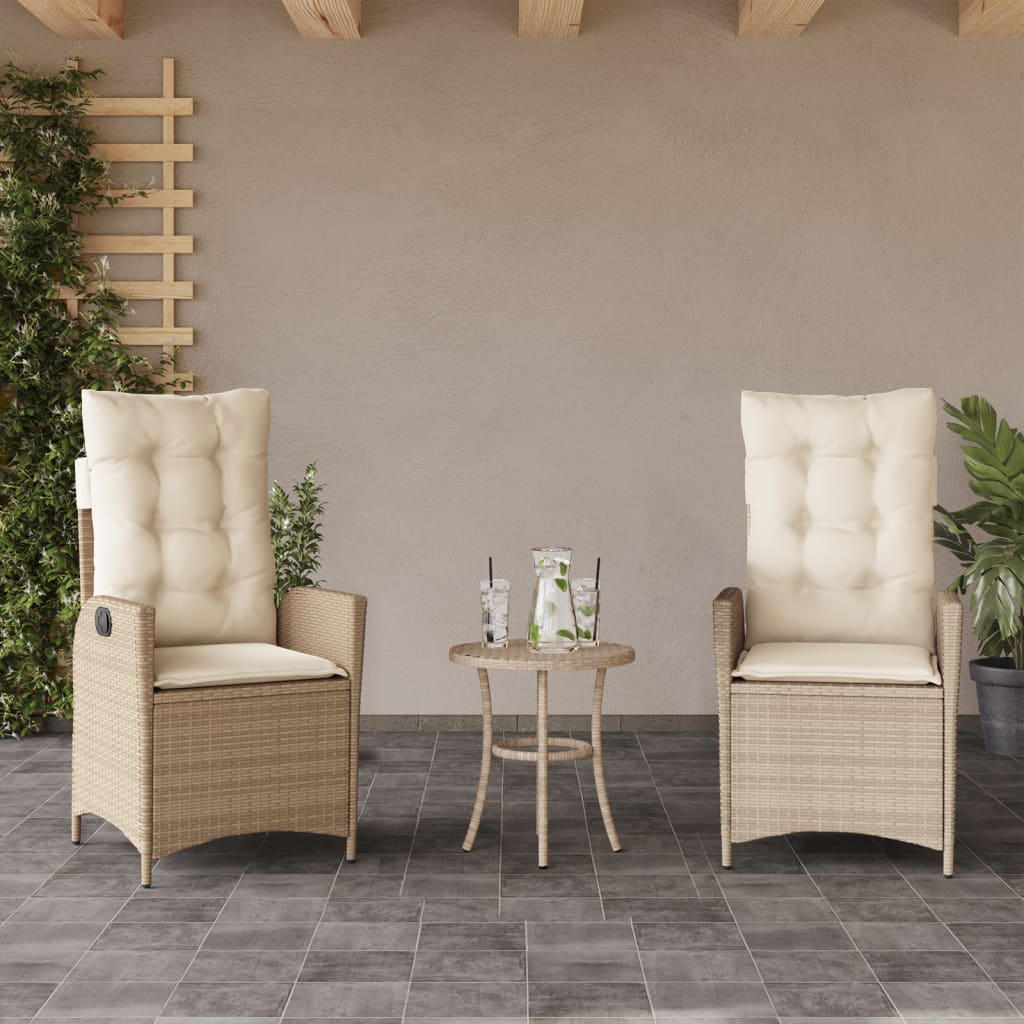 Ensemble de bistro 3 pcs avec coussins beige résine tressée - XIOS