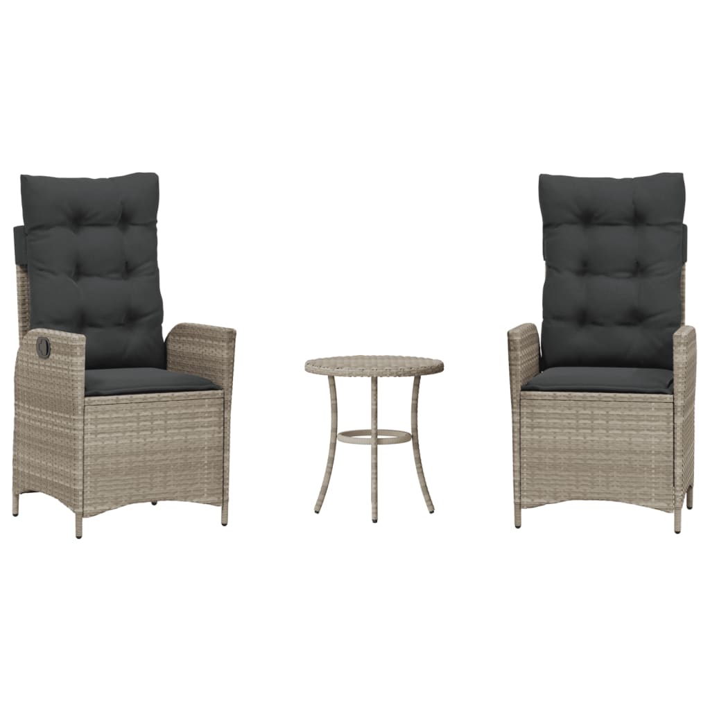 Ensemble de bistro 3 pcs et coussins gris clair résine tressée - XIOS