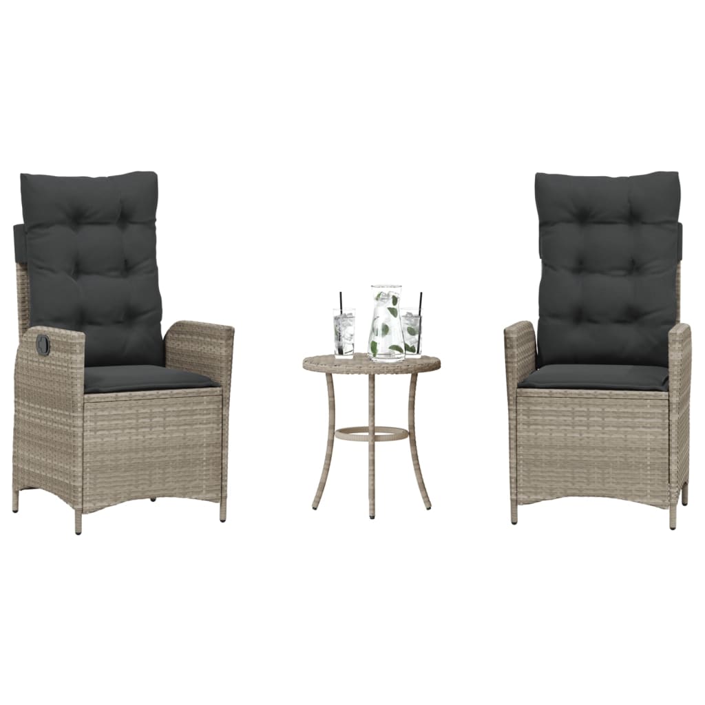 Ensemble de bistro 3 pcs et coussins gris clair résine tressée - XIOS
