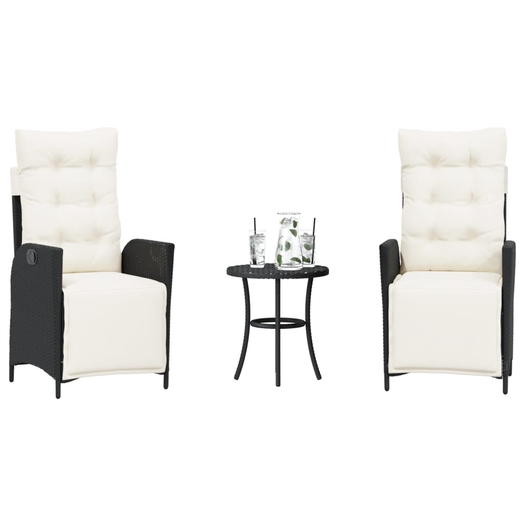 Ensemble de bistro 3 pcs avec coussins noir résine tressée - XIOS