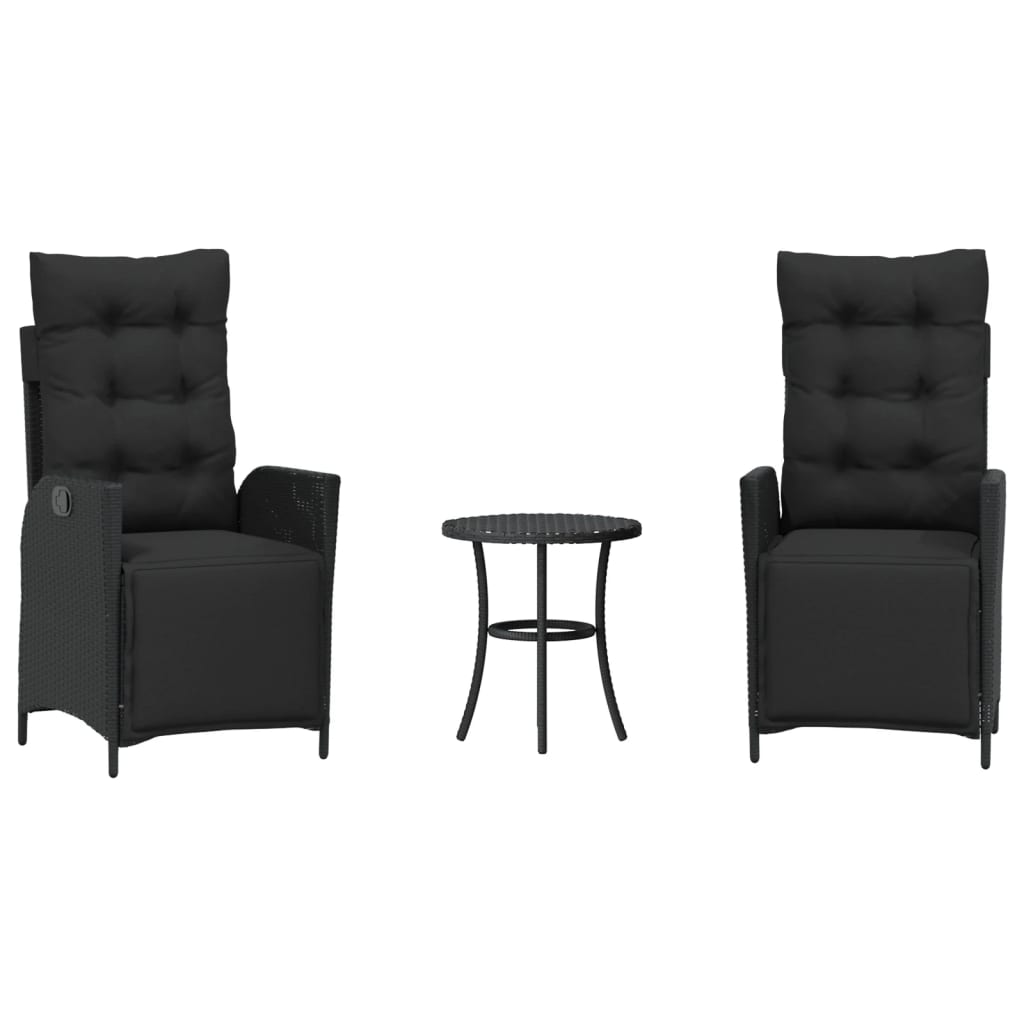 Ensemble de bistro 3 pcs avec coussins noir résine tressée - XIOS
