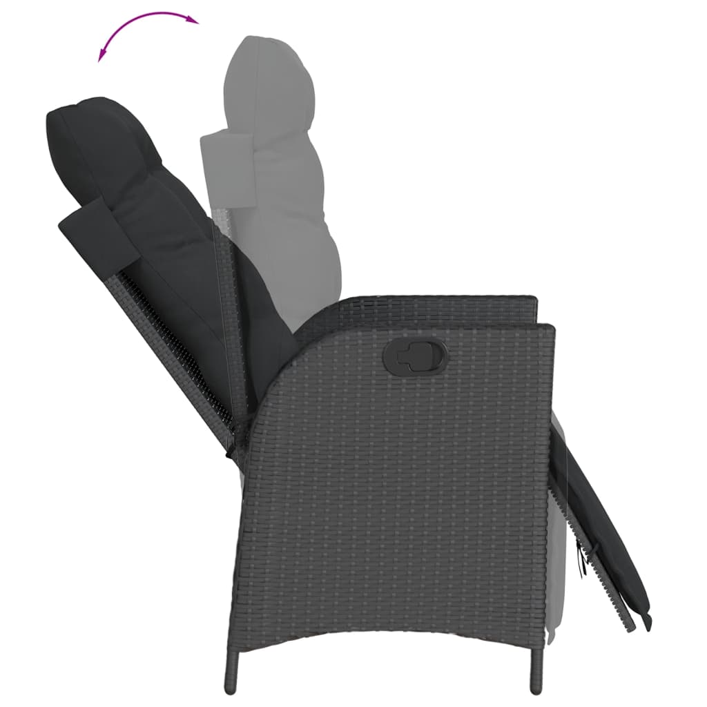 Ensemble de bistro 3 pcs avec coussins noir résine tressée - XIOS