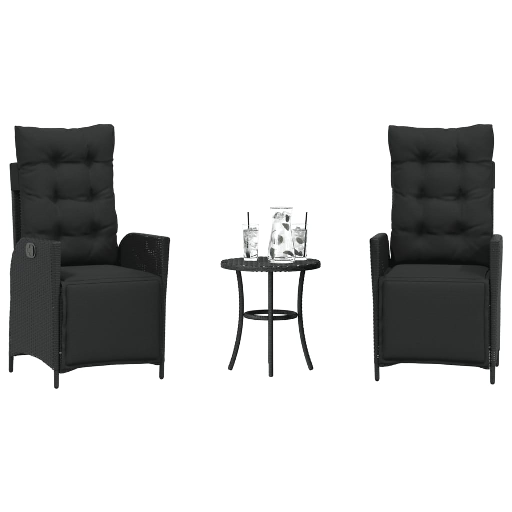 Ensemble de bistro 3 pcs avec coussins noir résine tressée - XIOS