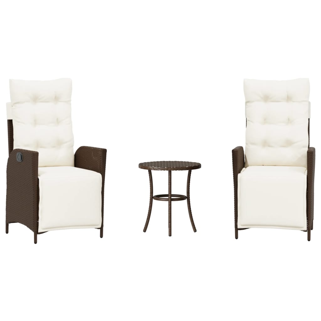 Ensemble de bistro 3 pcs avec coussins marron résine tressée - XIOS