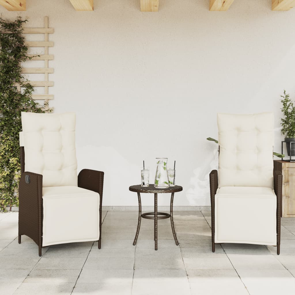 Ensemble de bistro 3 pcs avec coussins marron résine tressée - XIOS
