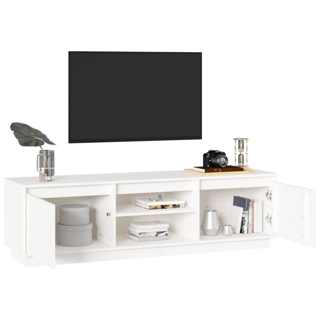 Meuble TV Blanc 140x35x40 cm Bois de pin massif - XIOS