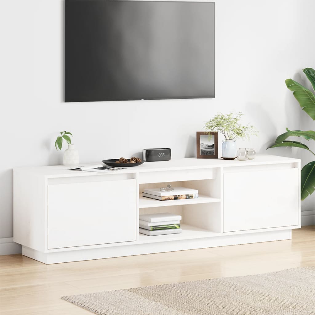 Meuble TV Blanc 140x35x40 cm Bois de pin massif - XIOS