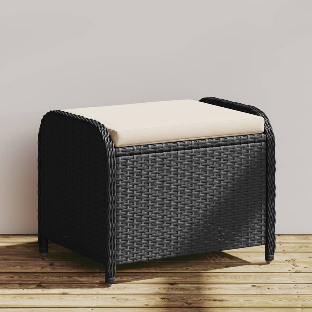 Tabouret de jardin avec coussin noir 58x46x46 cm résine tressée Poufs d'extérieur vidaXL
