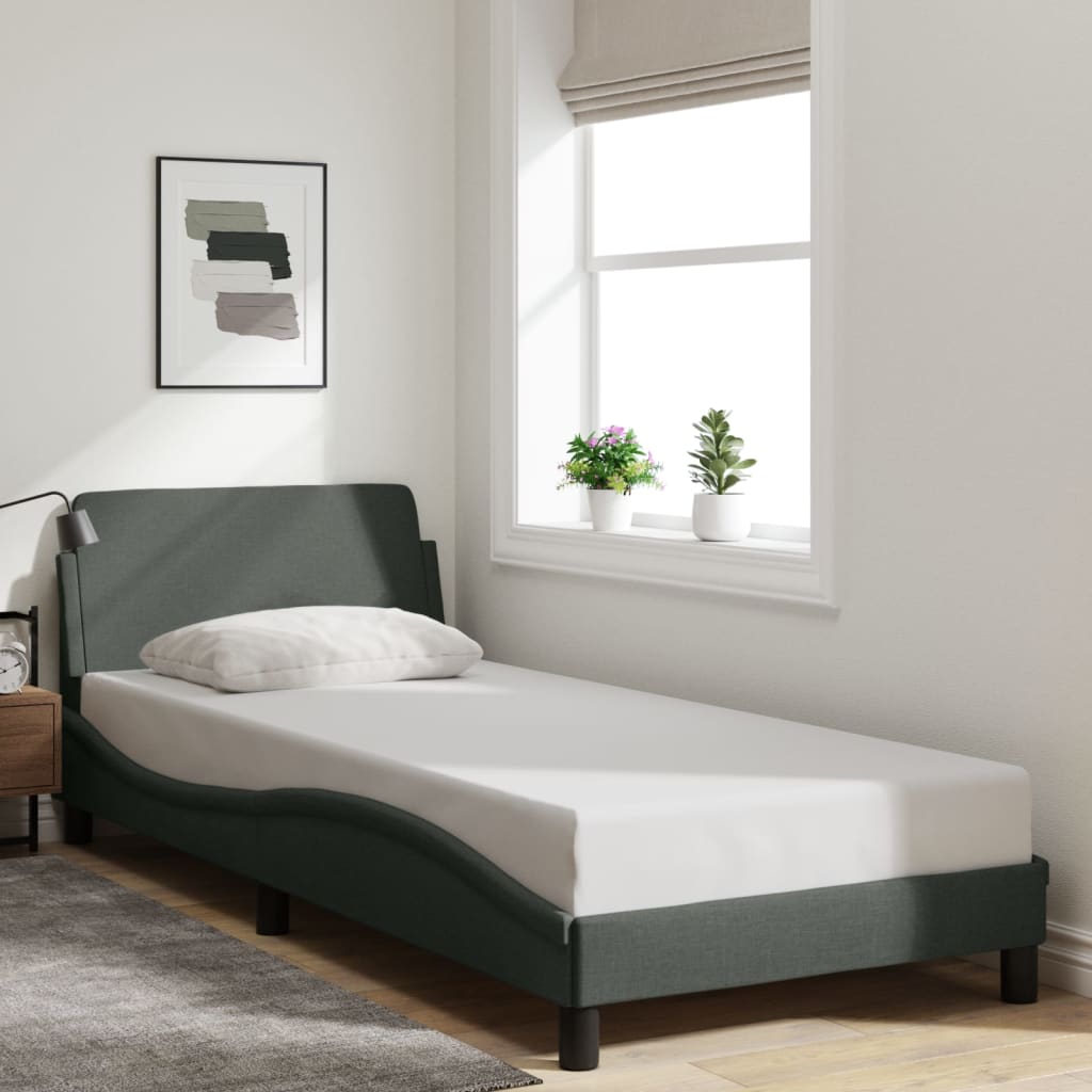 Cadre de lit sans matelas gris foncé 80x200 cm tissu - XIOS