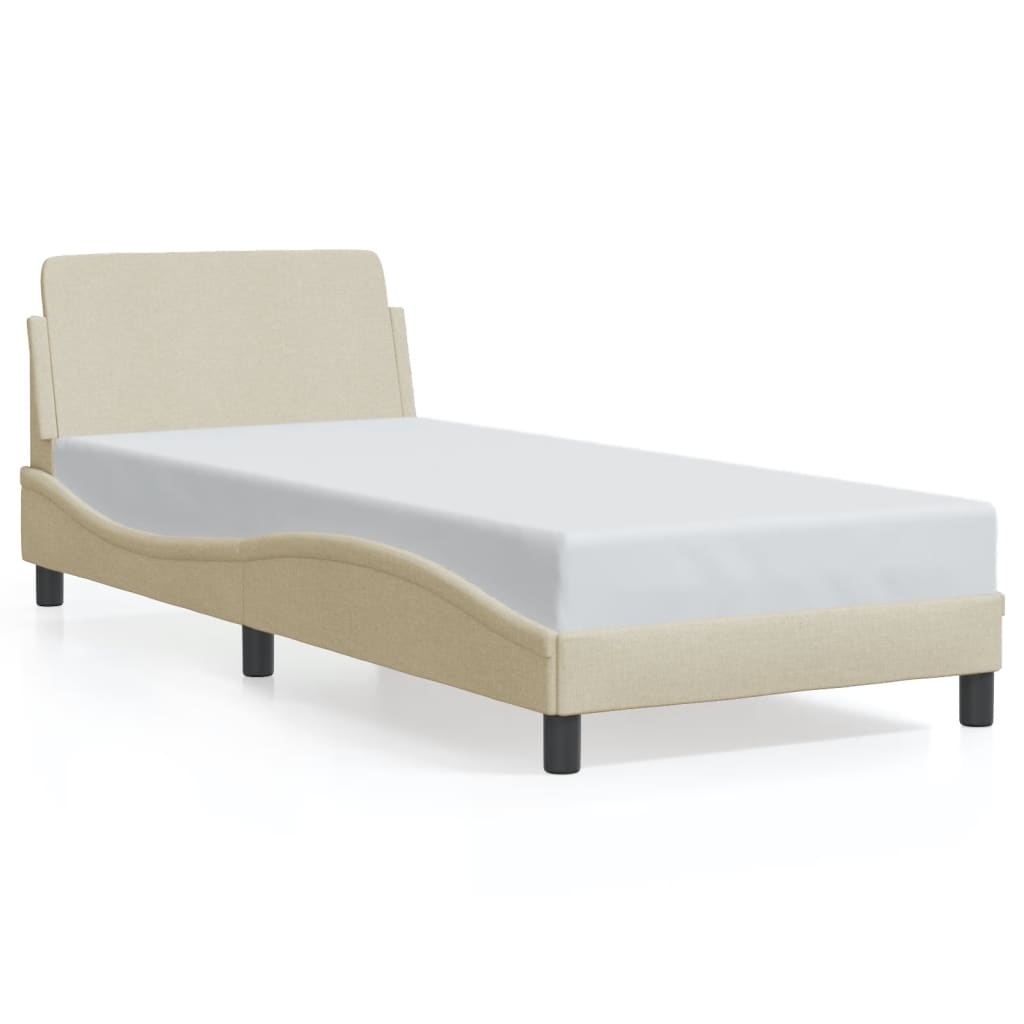 Cadre de lit avec tête de lit sans matelas crème 80x200cm tissu - XIOS