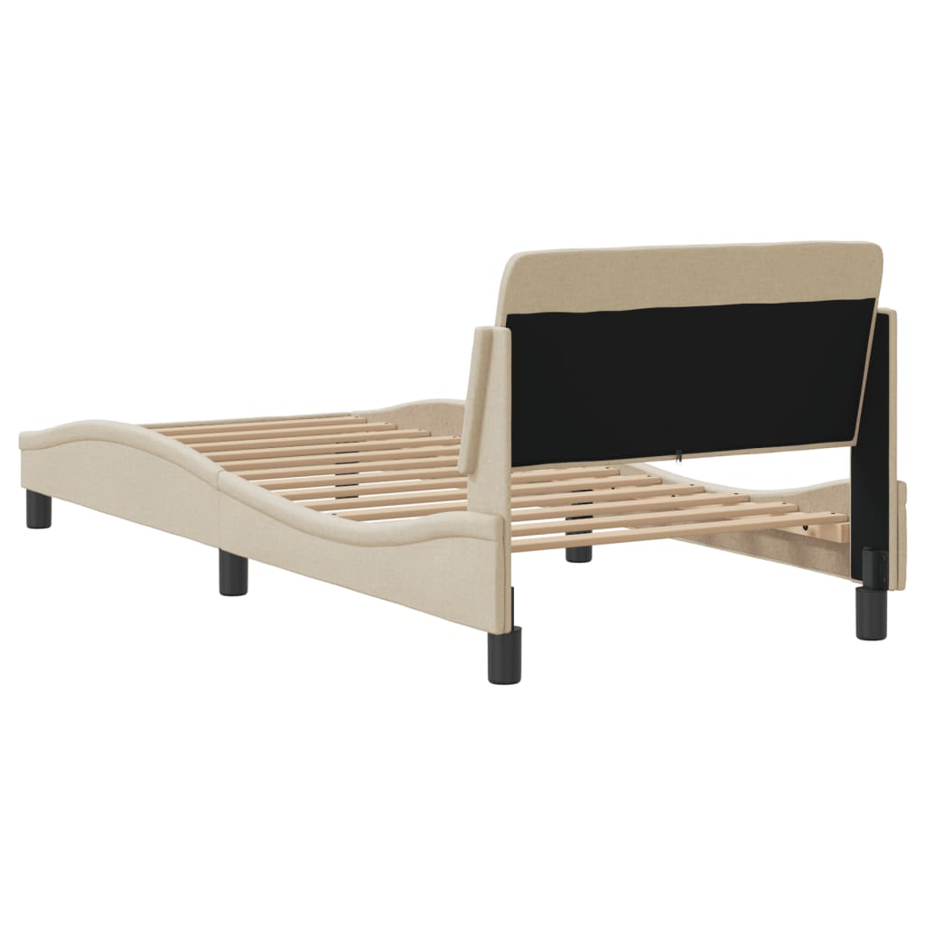 Cadre de lit avec tête de lit sans matelas crème 80x200cm tissu - XIOS