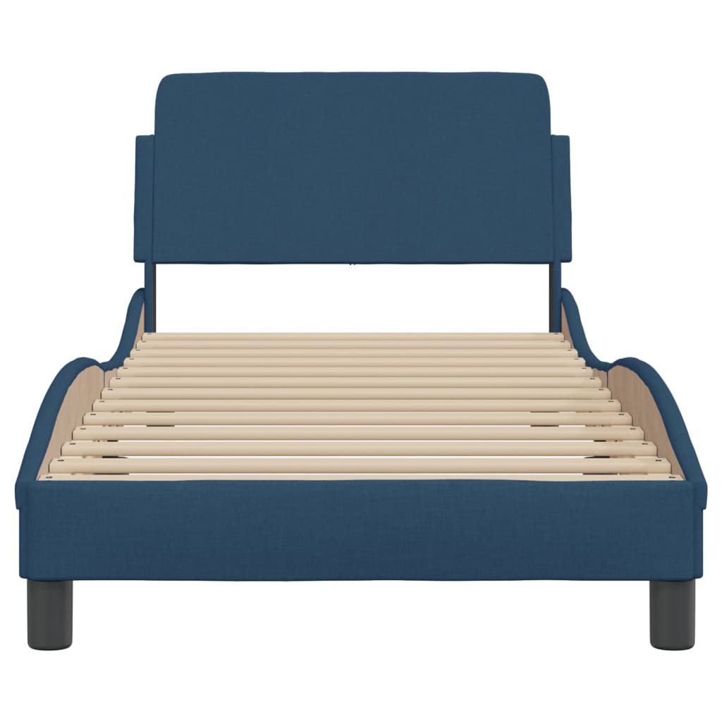 Cadre de lit avec tête de lit sans matelas bleu 80x200 cm tissu - XIOS