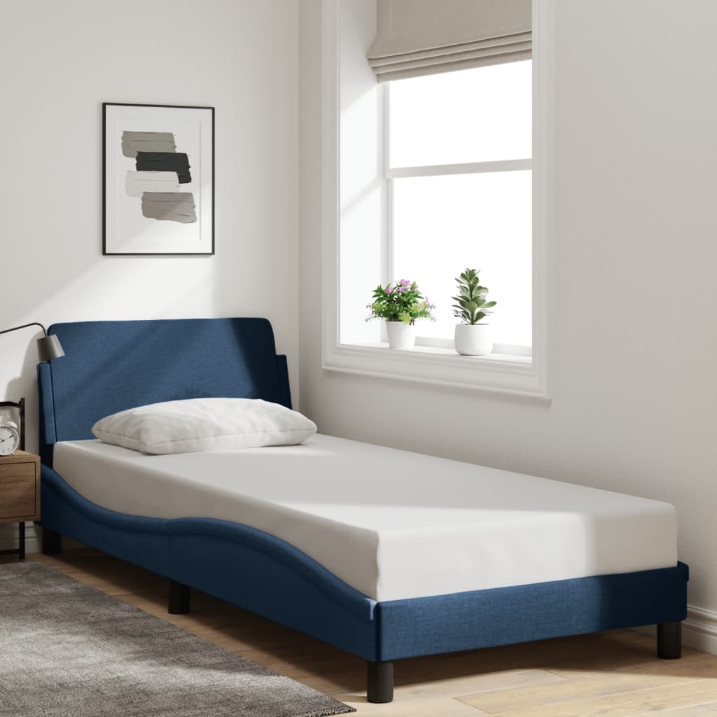 Cadre de lit avec tête de lit sans matelas bleu 80x200 cm tissu - XIOS