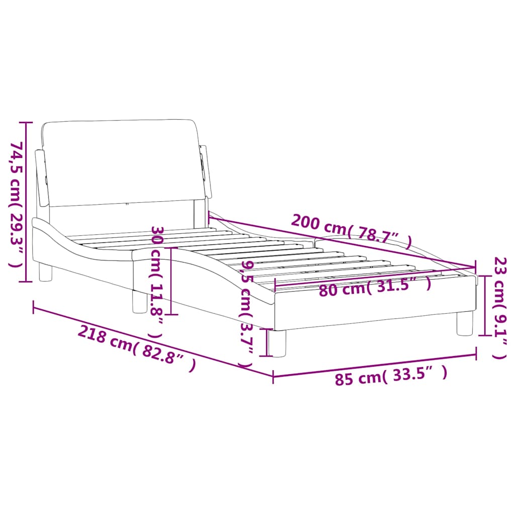 Cadre de lit sans matelas gris clair 80x200 cm velours - XIOS