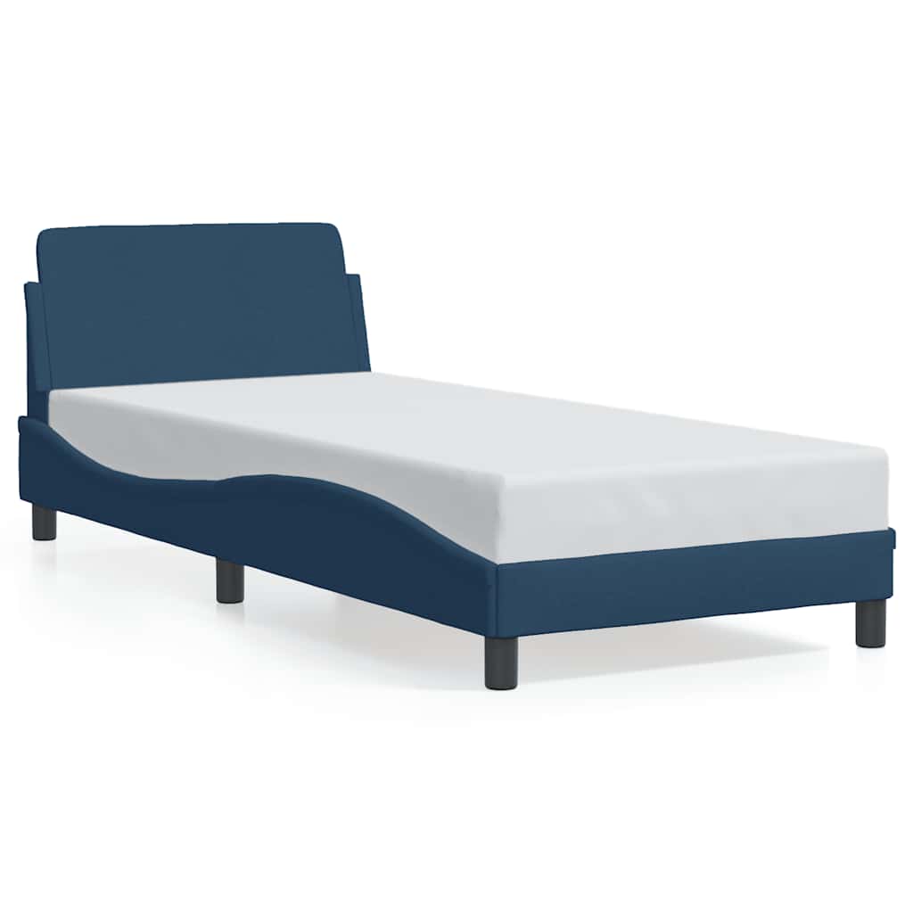 Cadre de lit avec tête de lit Dover bleu 90x190 cm tissu - XIOS