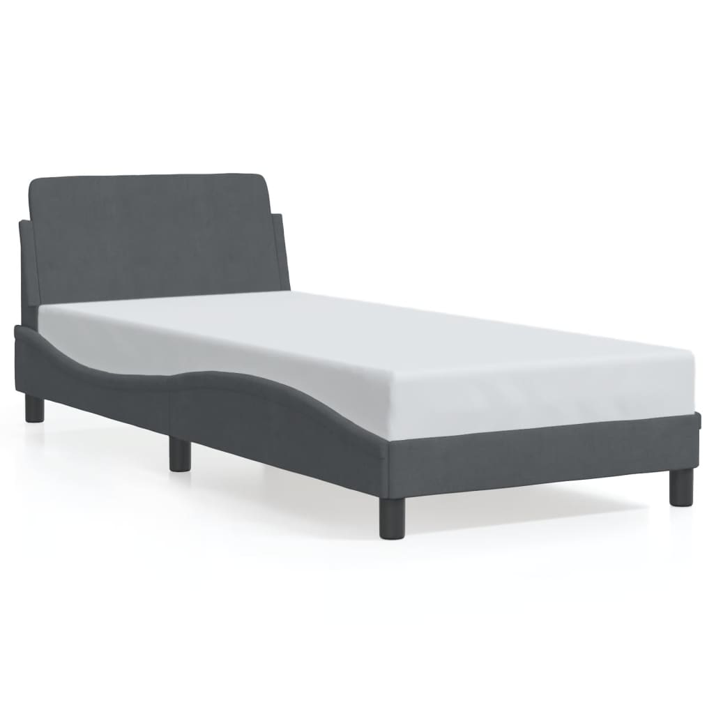 Cadre de lit sans matelas gris foncé 90x190 cm velours - XIOS