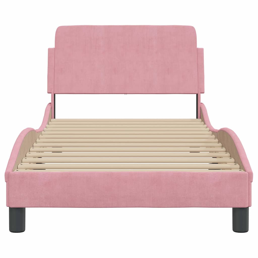 Cadre de lit avec tête de lit Dover rose 90x190 cm velours - XIOS