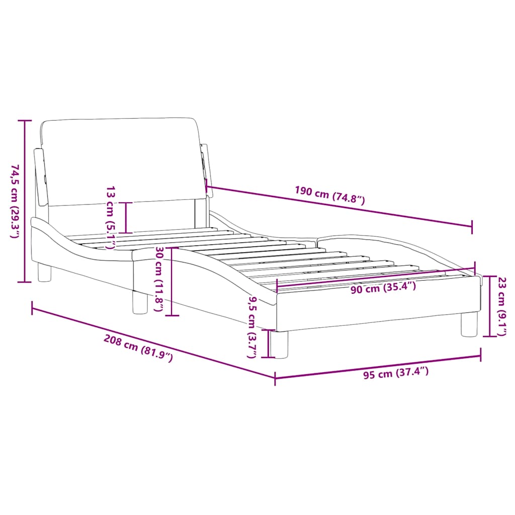 Cadre de lit avec tête de lit Dover rose 90x190 cm velours - XIOS