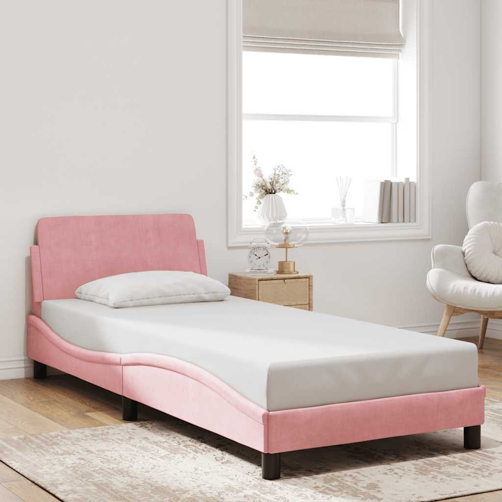 Cadre de lit avec tête de lit Dover rose 90x190 cm velours - XIOS