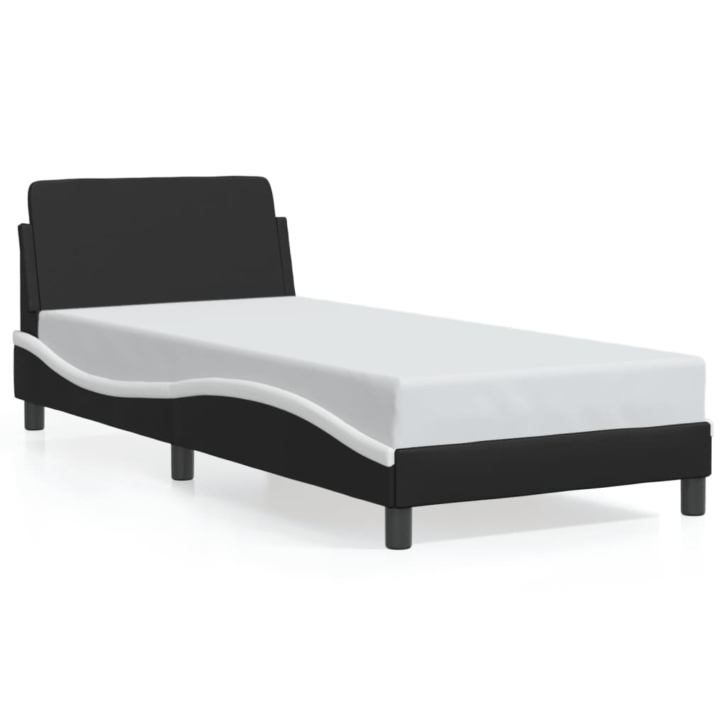 Cadre de lit sans matelas noir et blanc 90x190 cm similicuir - XIOS