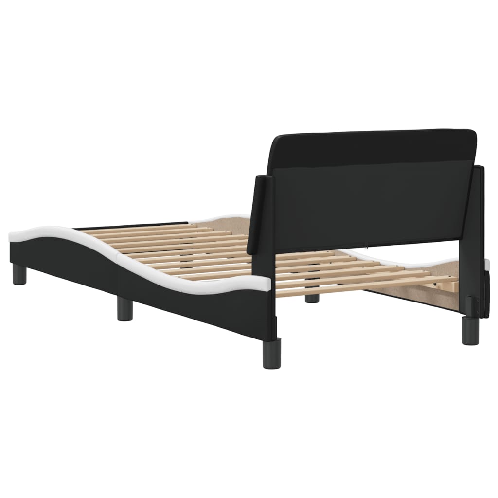 Cadre de lit sans matelas noir et blanc 90x190 cm similicuir - XIOS