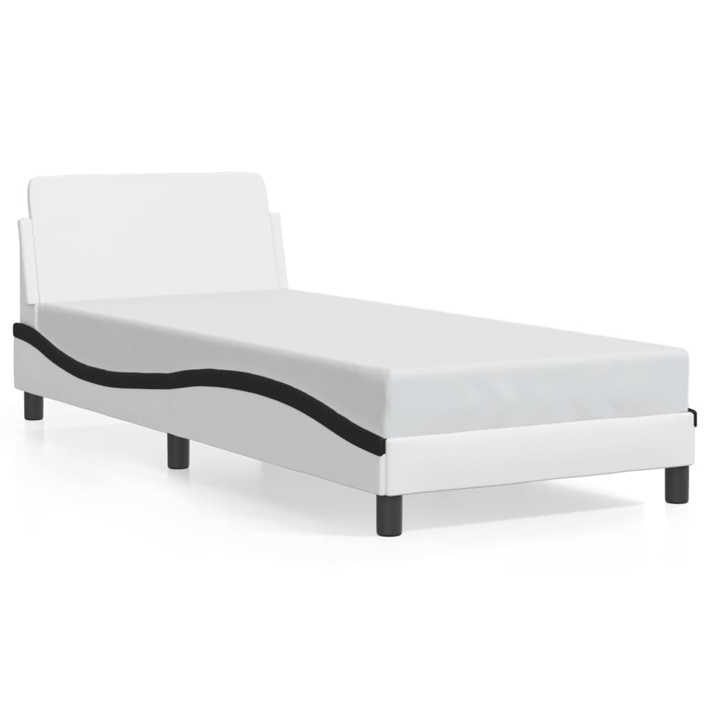 Cadre de lit sans matelas blanc et noir 90x190 cm similicuir - XIOS