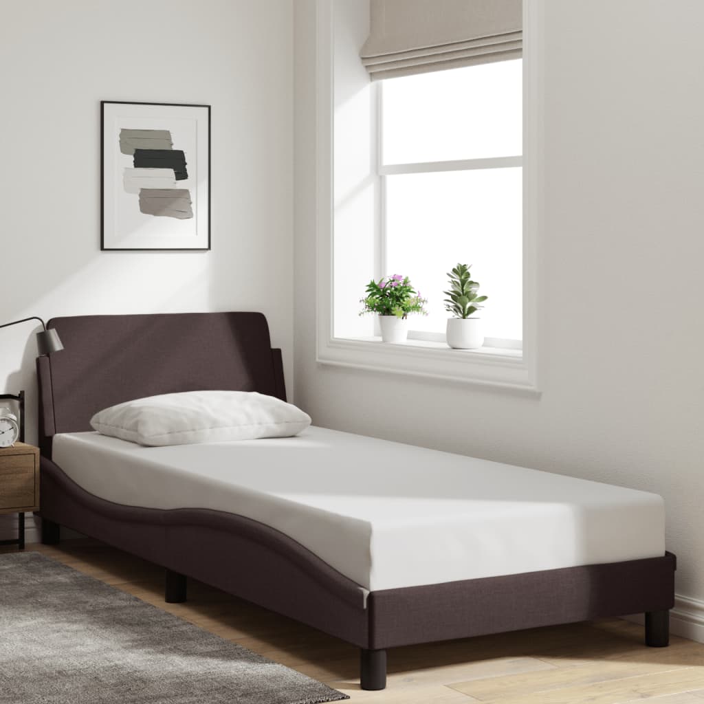 Cadre de lit sans matelas marron foncé 90x200 cm tissu - XIOS