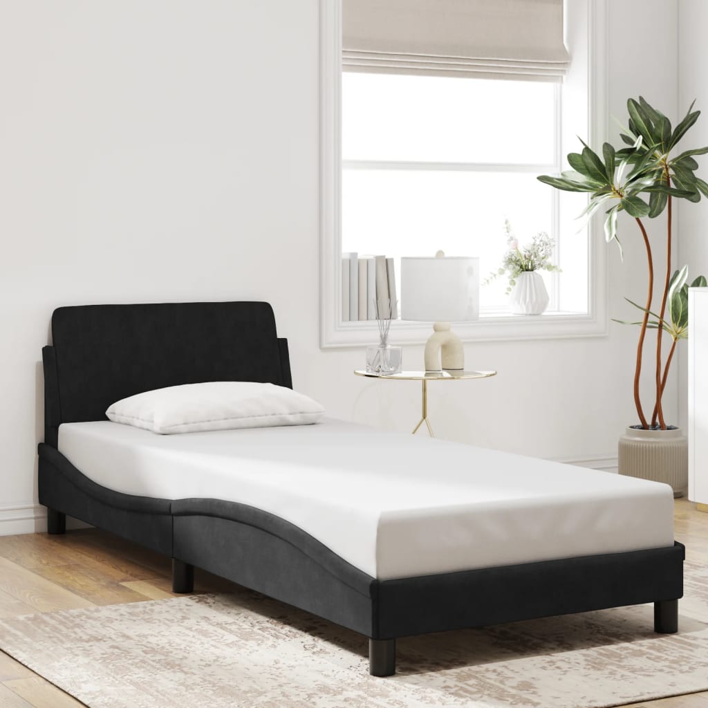 Cadre de lit et tête de lit sans matelas noir 90x200 cm velours - XIOS