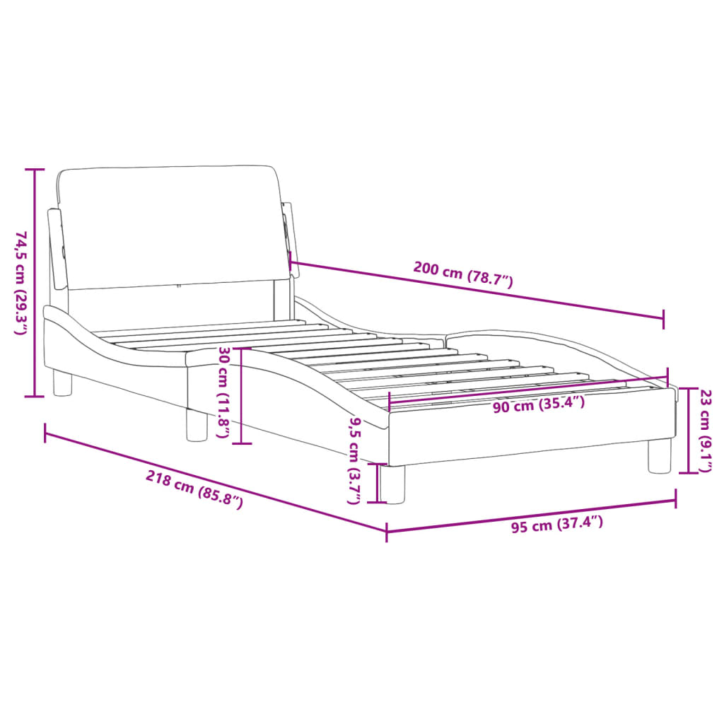 Cadre de lit avec tête de lit Dover bleu 90x200 cm velours - XIOS