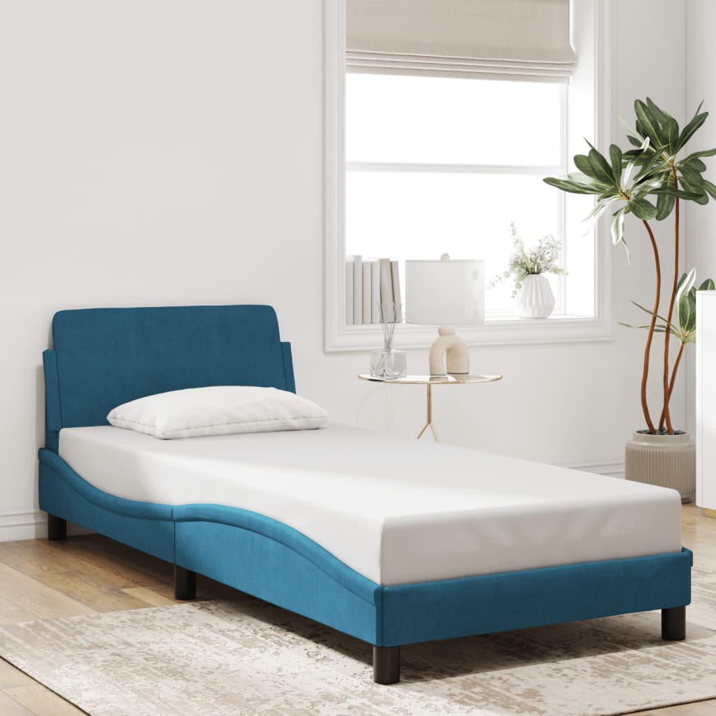 Cadre de lit avec tête de lit Dover bleu 90x200 cm velours - XIOS