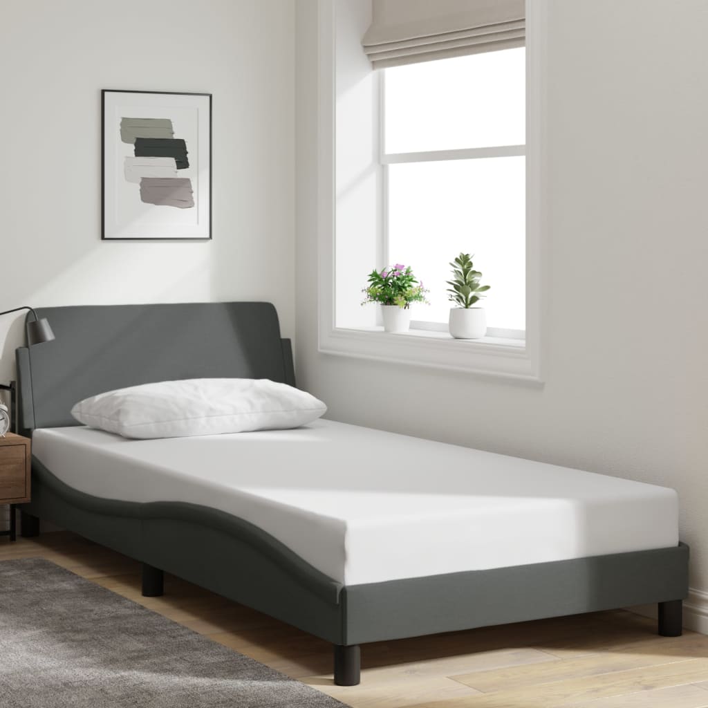 Cadre de lit sans matelas gris foncé 100x200 cm tissu - XIOS