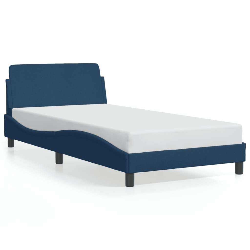 Cadre de lit avec tête de lit sans matelas bleu 100x200cm tissu - XIOS