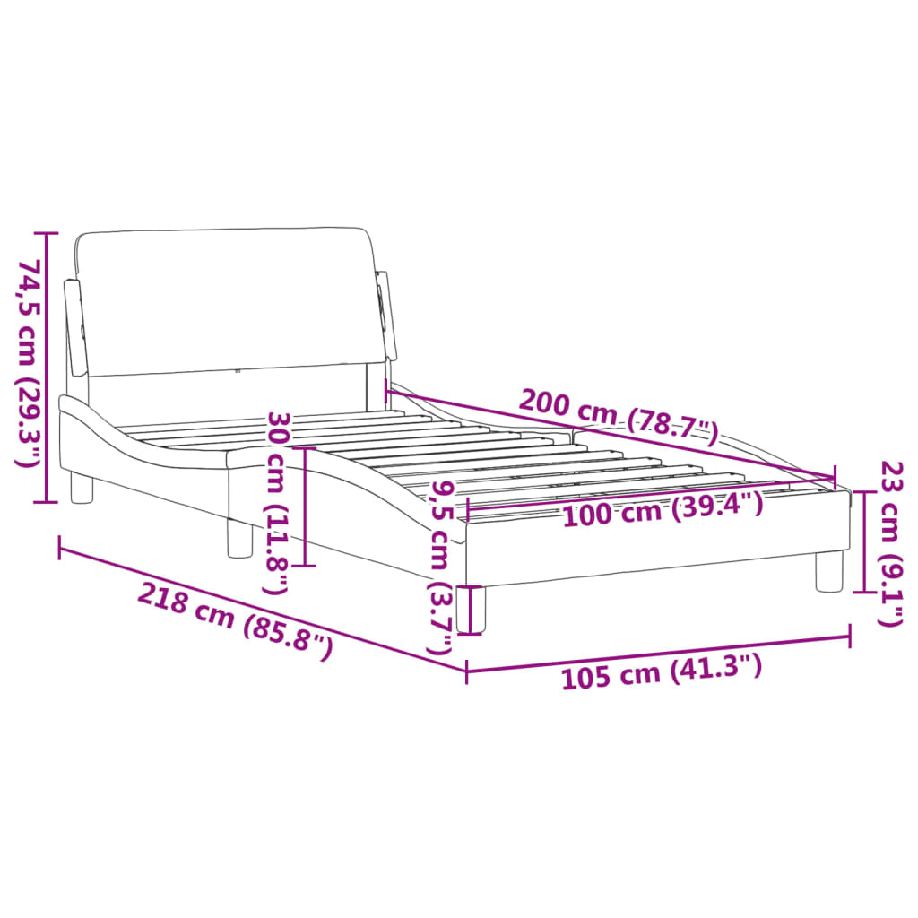 Cadre de lit sans matelas gris foncé 100x200 cm velours - XIOS