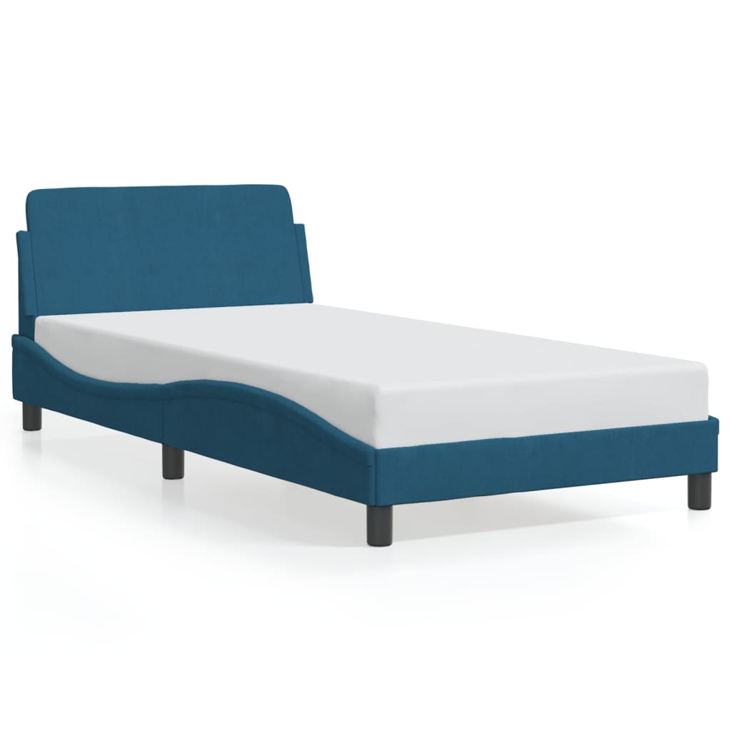 Cadre de lit et tête de lit sans matelas bleu 100x200cm velours - XIOS