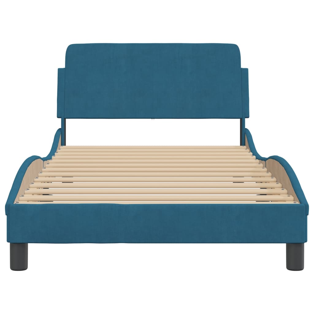 Cadre de lit et tête de lit sans matelas bleu 100x200cm velours - XIOS