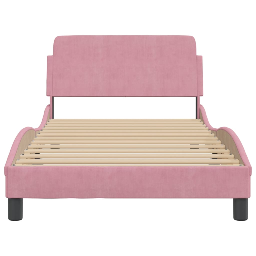 Cadre de lit et tête de lit sans matelas rose 100x200cm velours - XIOS