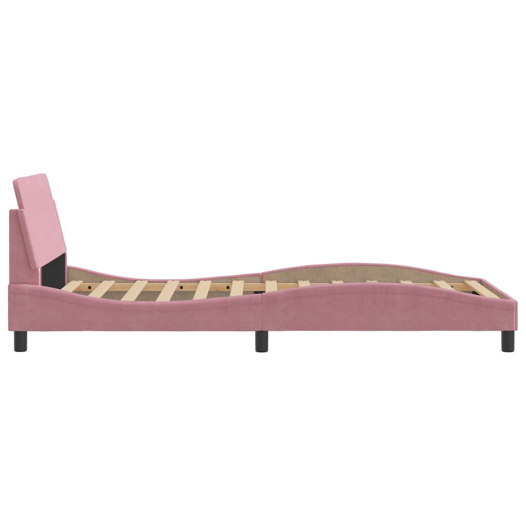 Cadre de lit et tête de lit sans matelas rose 100x200cm velours - XIOS