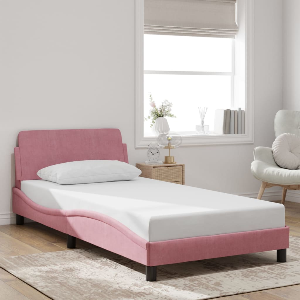 Cadre de lit et tête de lit sans matelas rose 100x200cm velours - XIOS
