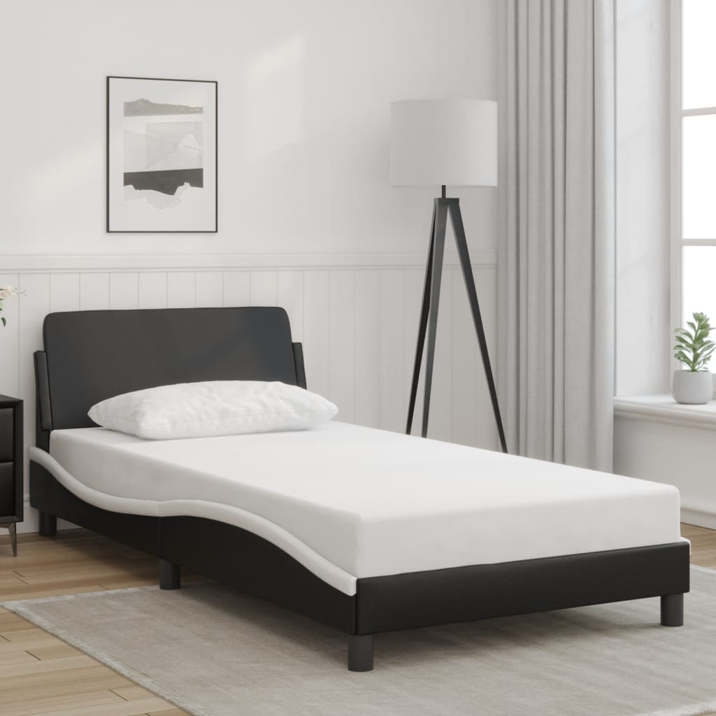 Cadre de lit sans matelas noir et blanc 100x200 cm similicuir - XIOS